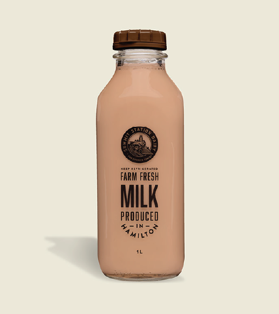 Summit Station Dairy's 1L Chocolate Milk in a glass bottle