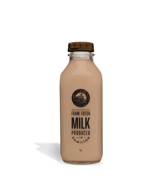 Summit Station Dairy's 1L Chocolate Milk in a glass bottle