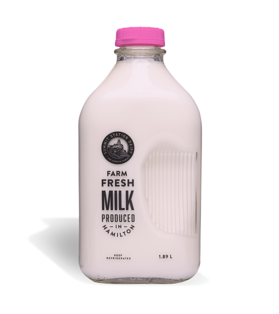 Summit Station Dairy's Strawberry Milk in a 1.89L glass bottle