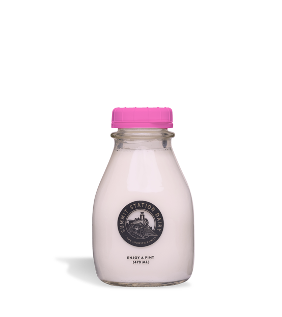 Summit Station Dairy's Strawberry Milk in a 473mL glass bottle