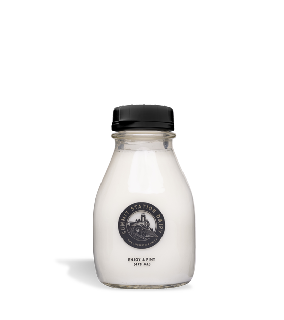 Summit Station Dairy's 473mL Whole Milk in a glass bottle