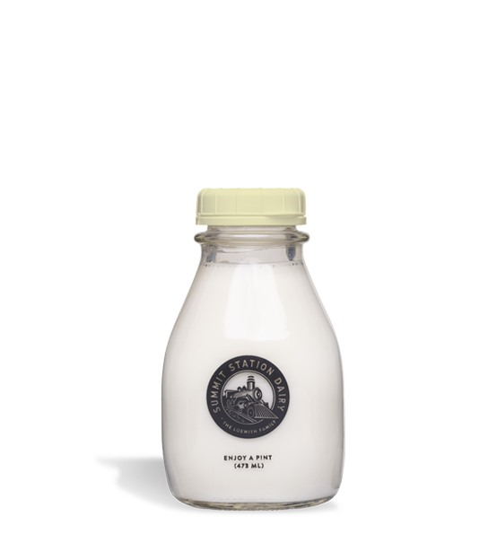 Summit Station Dairy's 473mL Cream in a glass bottle
